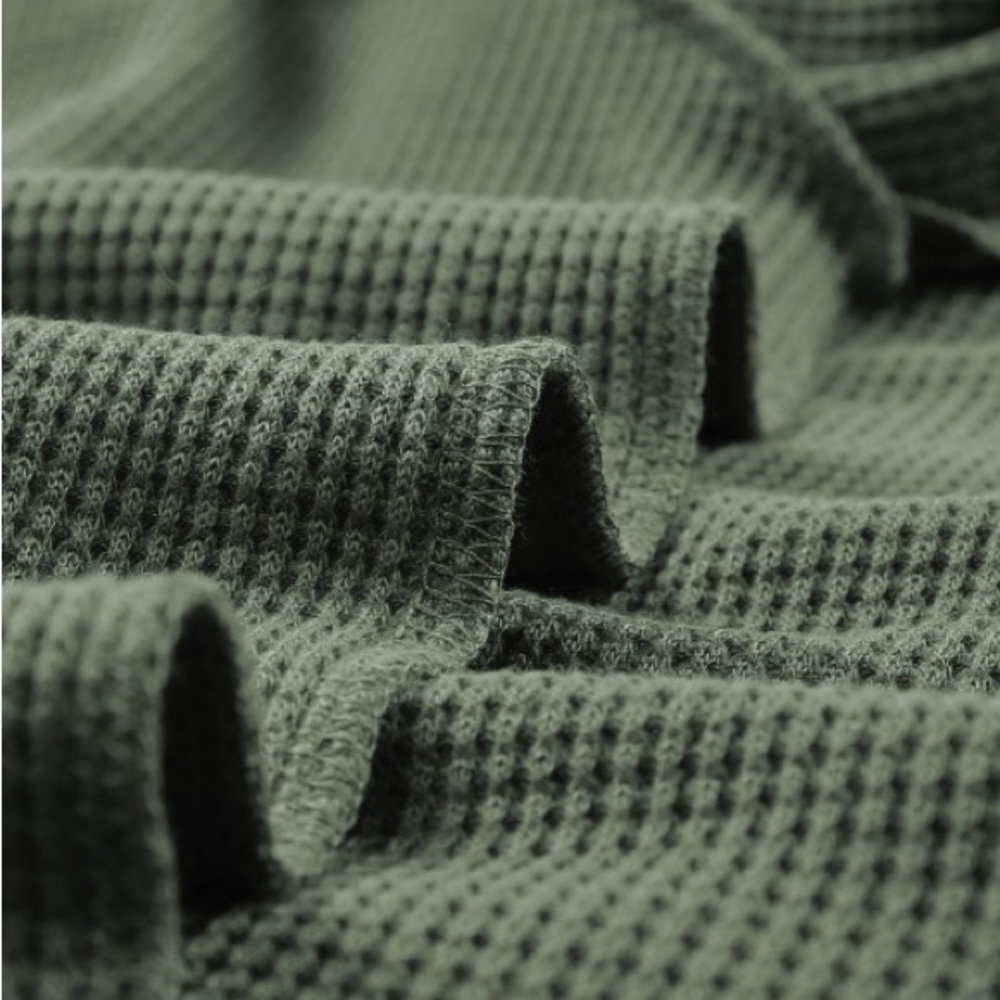 New - Shewin - Green Plain Waffle Knit Bishop Sleeve Square Neck Top - Picture 8 of 10